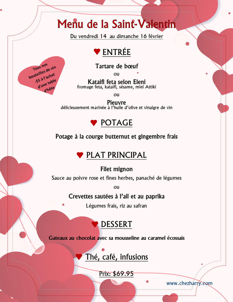 Menu Saint-Valentin